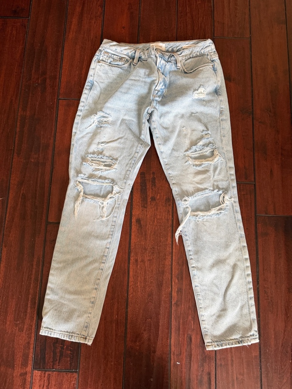 Frame Denim Light Blue Slim Straight Ripped Jeans